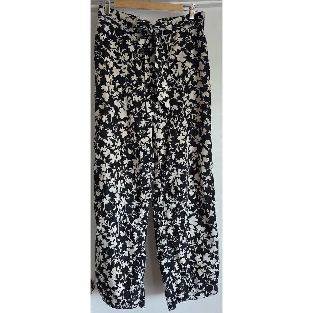 Milk & Honey Floral Pants Women L Black White Casual Trousers Slacks Size Large